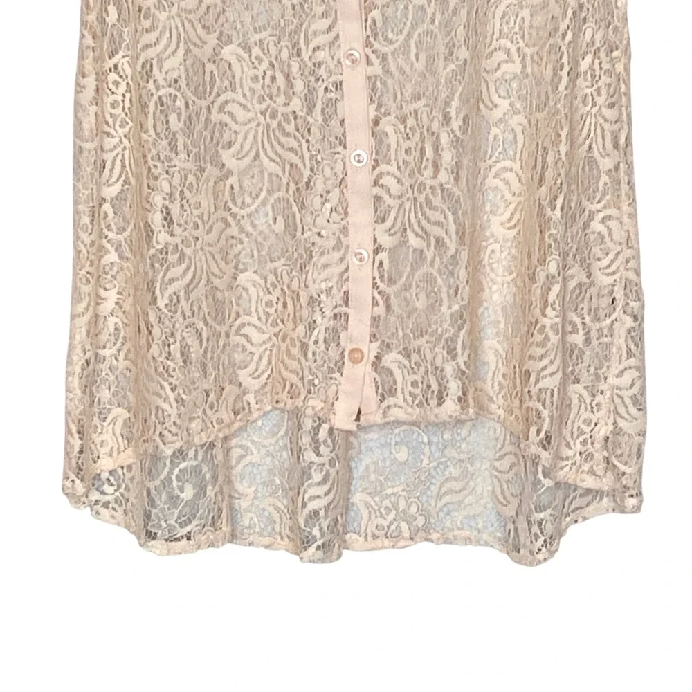 Sheer Floral Lace Top Womens Size L Peach Coquette Cottage Festival Shabby Chic - Picture 3 of 9